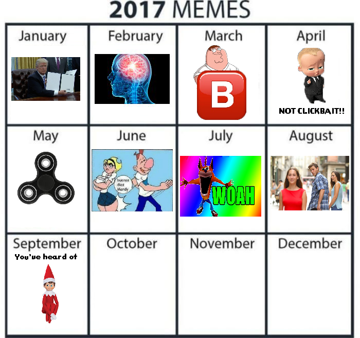 Meme Calendar, September Update, Meme of the Month. 