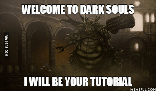 WELCOME TO DARK SOULS I WILL BE YOUR TUTORIAL MEMEFUL COM. helpful non help...
