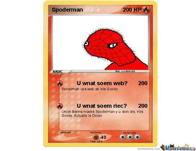 Spoderman Pokemon Card by, aceshooter, Meme Center. memecenter.com. 