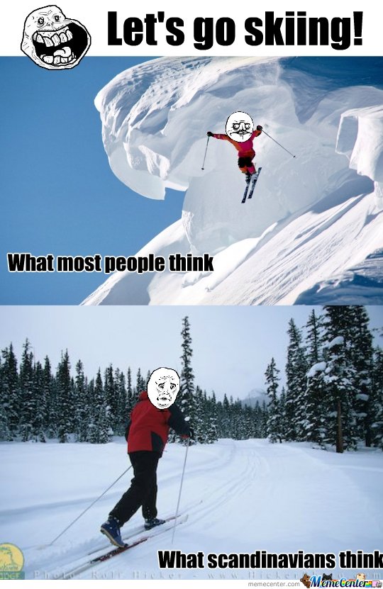 Funny skiing. 